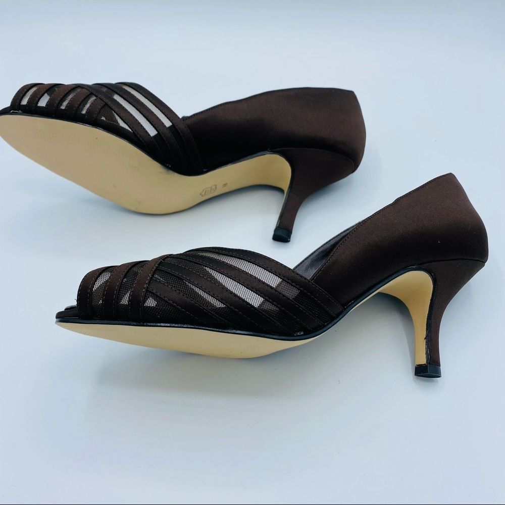 Caparros || Brown Satin with Peek-a-Boo Toe; 2 1/2" Heel; Size 8B